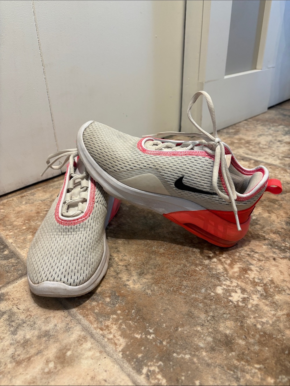 Nike Lightweight Mesh Sneakers in Light Gray, orange and Black
